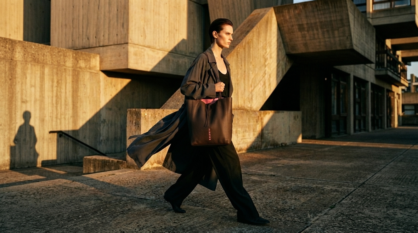 minimalist dark brown tote bag sophisticated avant garde wearable vegetable tanned leather by essenty italy